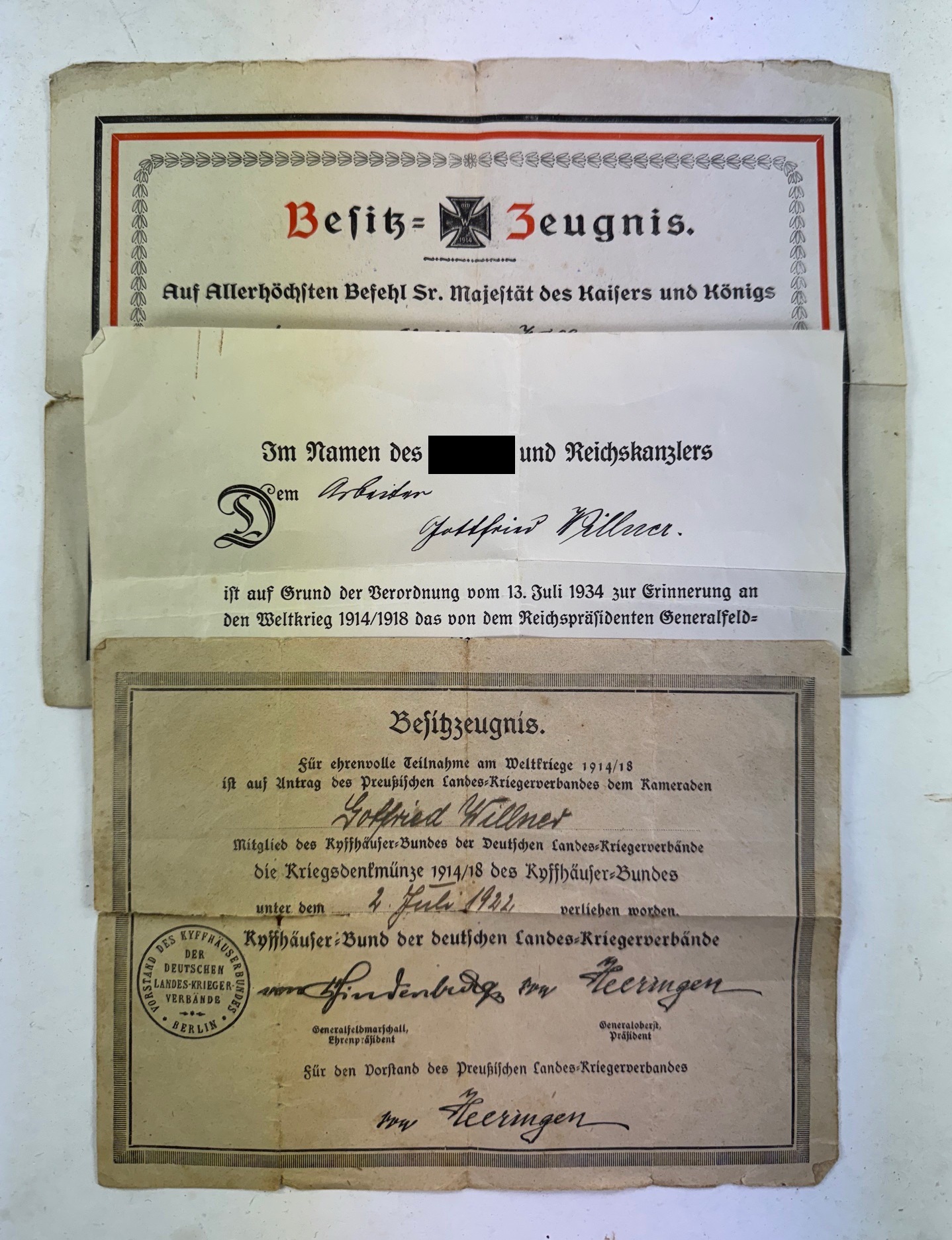 Drei Urkunden eines Gefreiten 1. Weltkrieg (1) Drei Urkunden eines Gefreiten 1. Weltkrieg – Bild 1