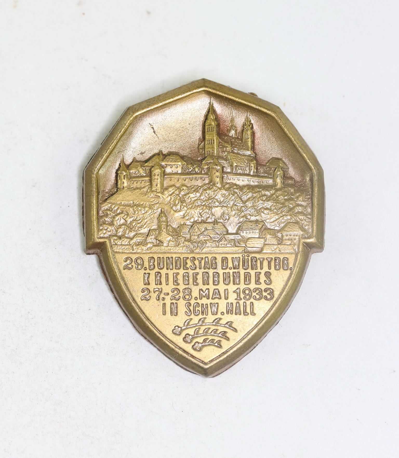Jubilee Badge, 29. Bundestag d. Württbg. Kriegerbundes 27.28.Mai 1933 in Schw. Hall, Hst. Ad. Schwerte Abzeichenfabrik Stuttgart – Bild 1