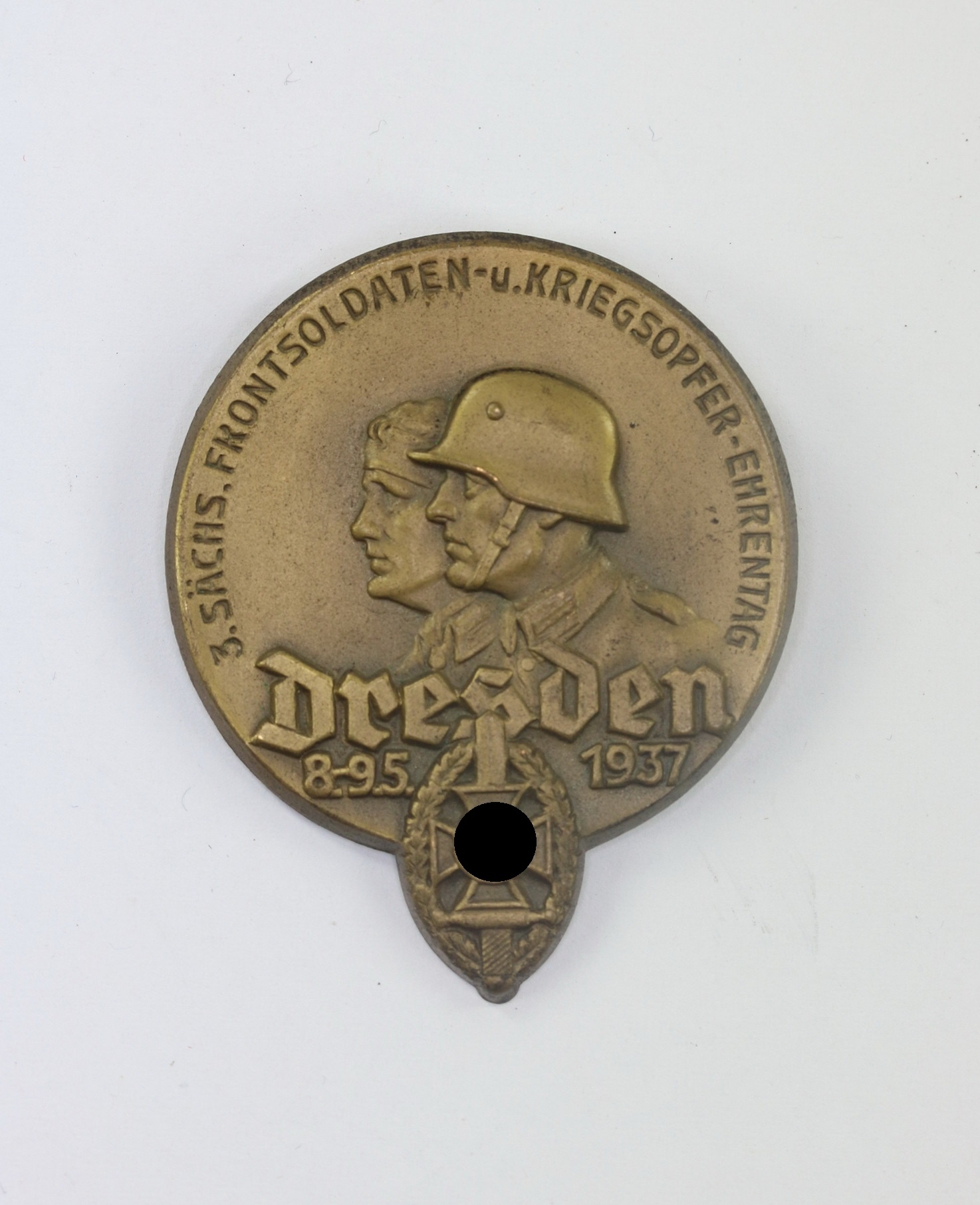 Day Badge, 3rd Saxony Frontline Veterans and War Wounded Day, Dresden 8.-9. 1937 – Bild 1
