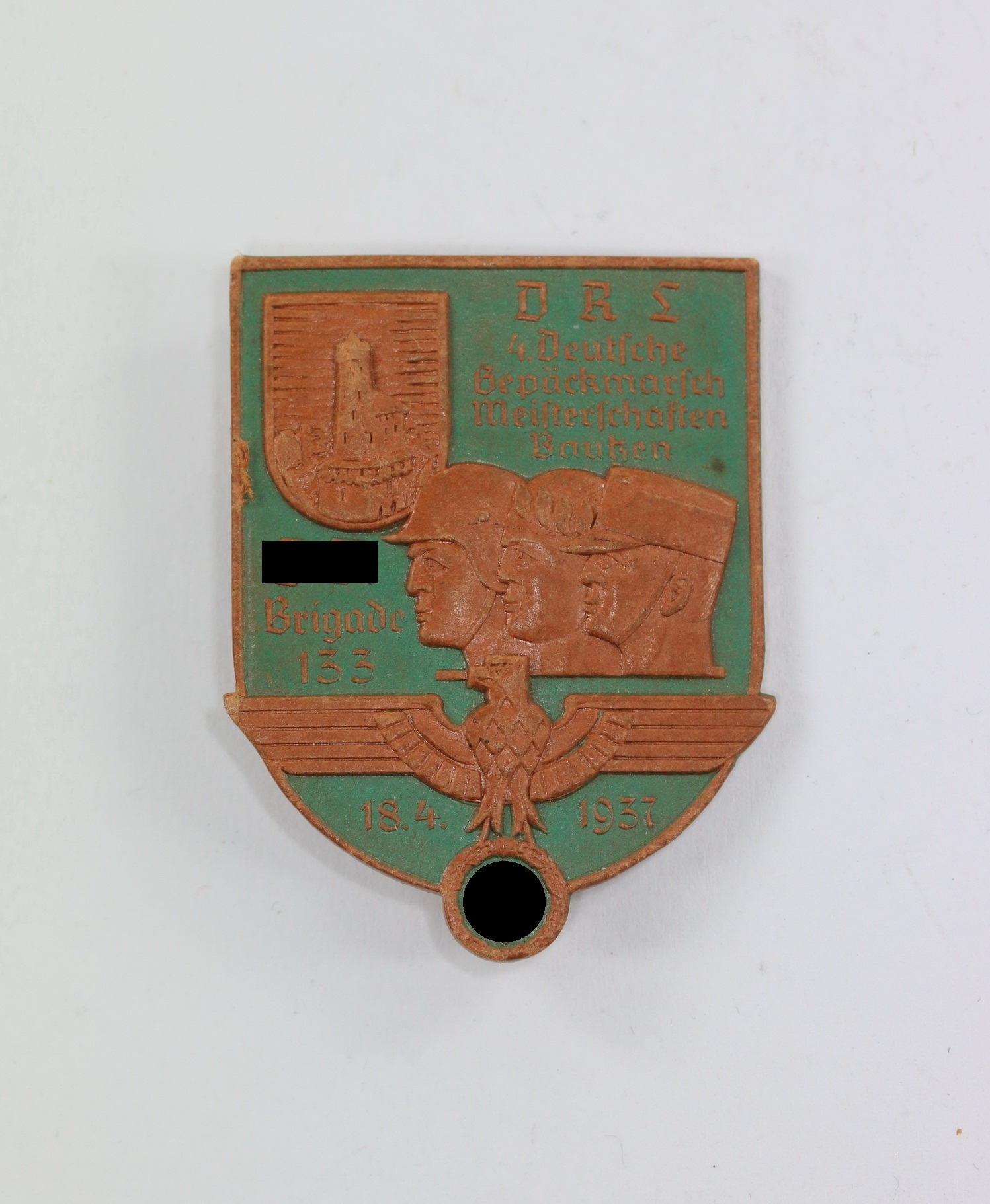 Day Badge, "4. Deutsche Gepäckmarsch Meisterschaften Bautzen SA Brigade 133 18.4.1937" – Bild 1