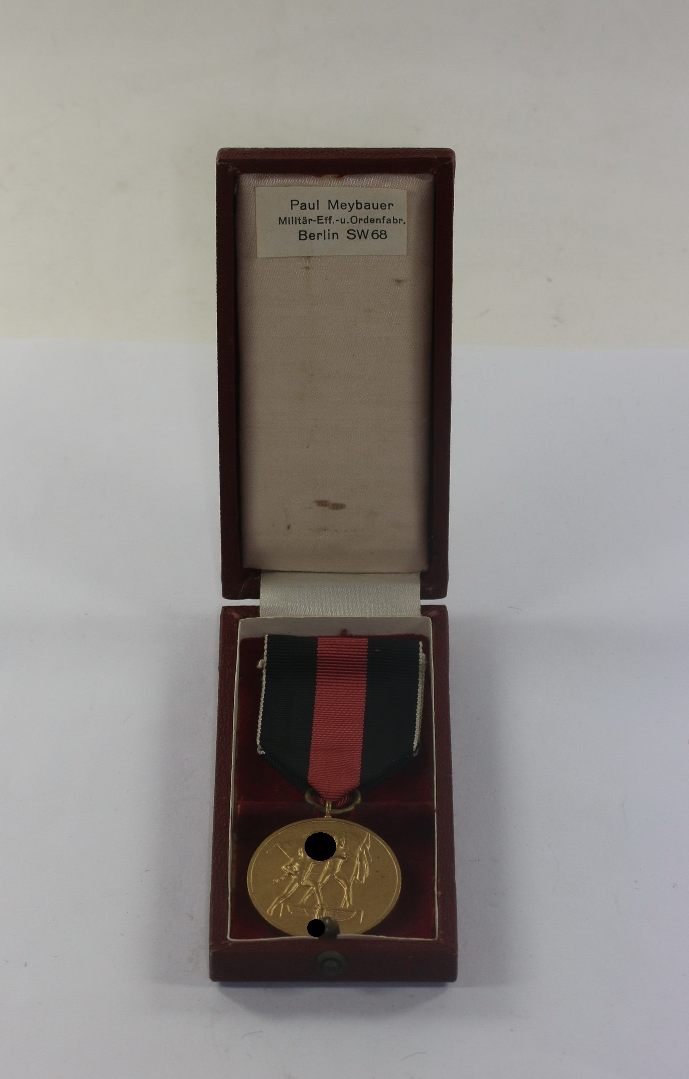 Anschlußmedaille Sudetenland (1. Oktober 1938), im Etui, Paul Meybauer Militär-Eff. u. Ordenfabr. Berlin SW 68 – Bild 1
