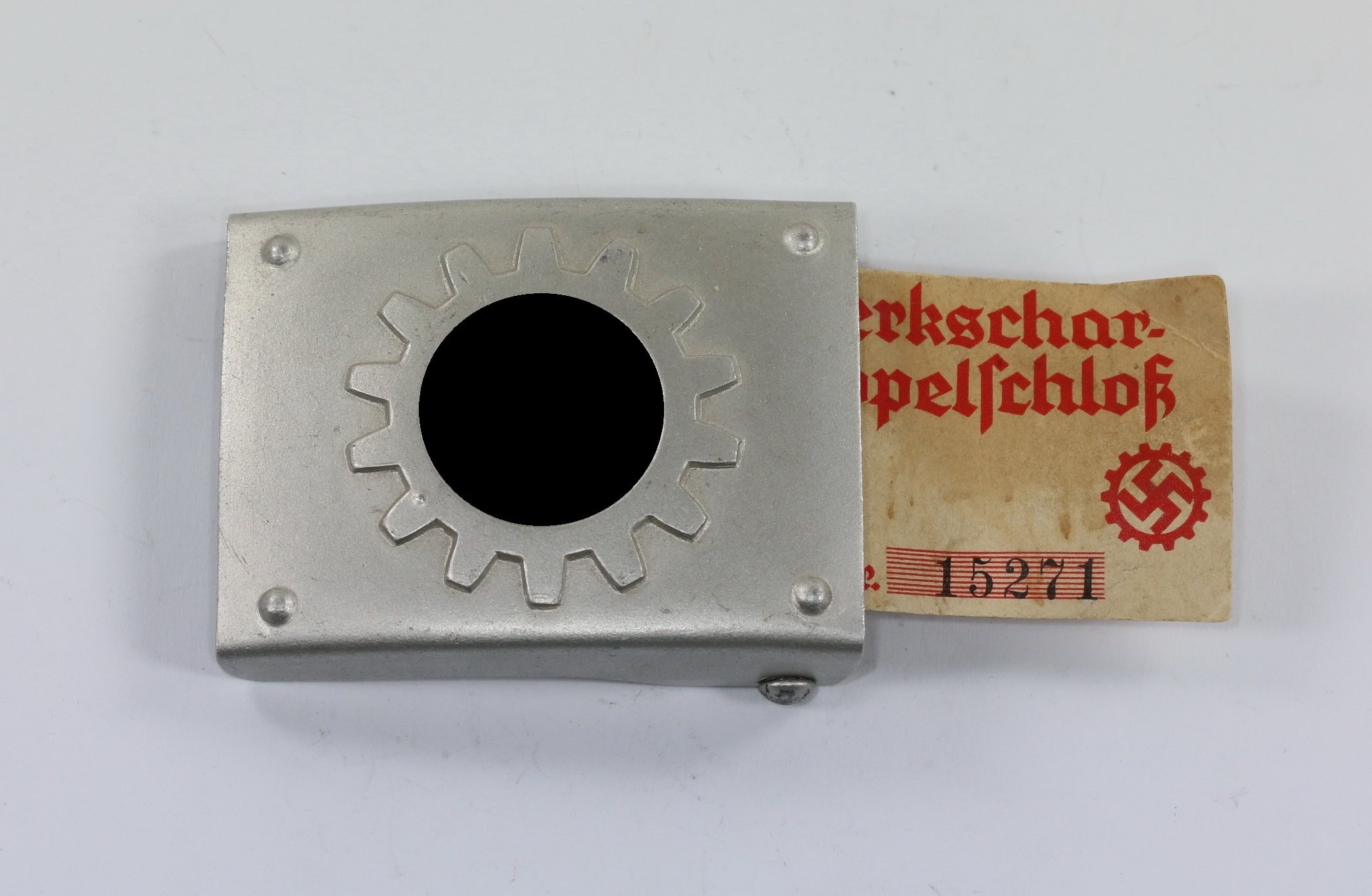 deutsche_arbeitsfront_daf_koppelschloss_hst Deutsche Arbeitsfront (DAF), Belt Buckle with Paper Tag. Maker RZM M4/45. – Bild 1