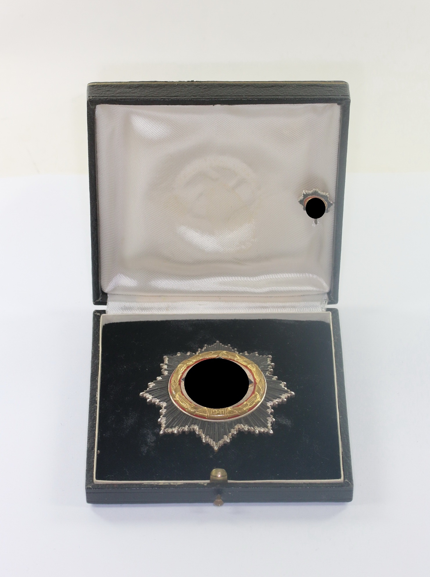 Cased German Cross in Gold. Maker 21 + 16 mm Miniature, Hst. L/57 – Bild 1