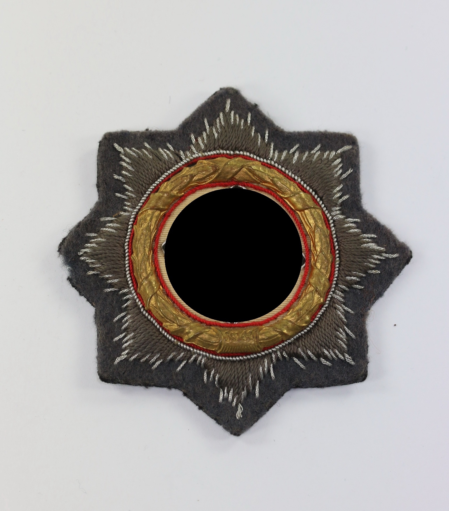 German Cross in Gold on Luftwaffe Cloth. Maker HS. – Bild 1