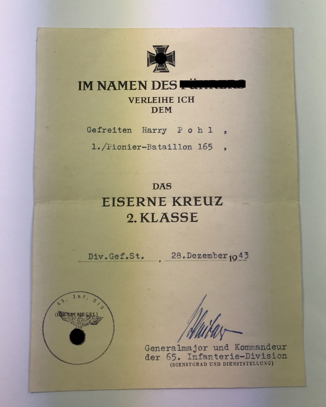 img_0175_bildgr_e_ndern_1_2 Document for the Iron Cross 2nd Class 1939. Pioneer. – Bild 1