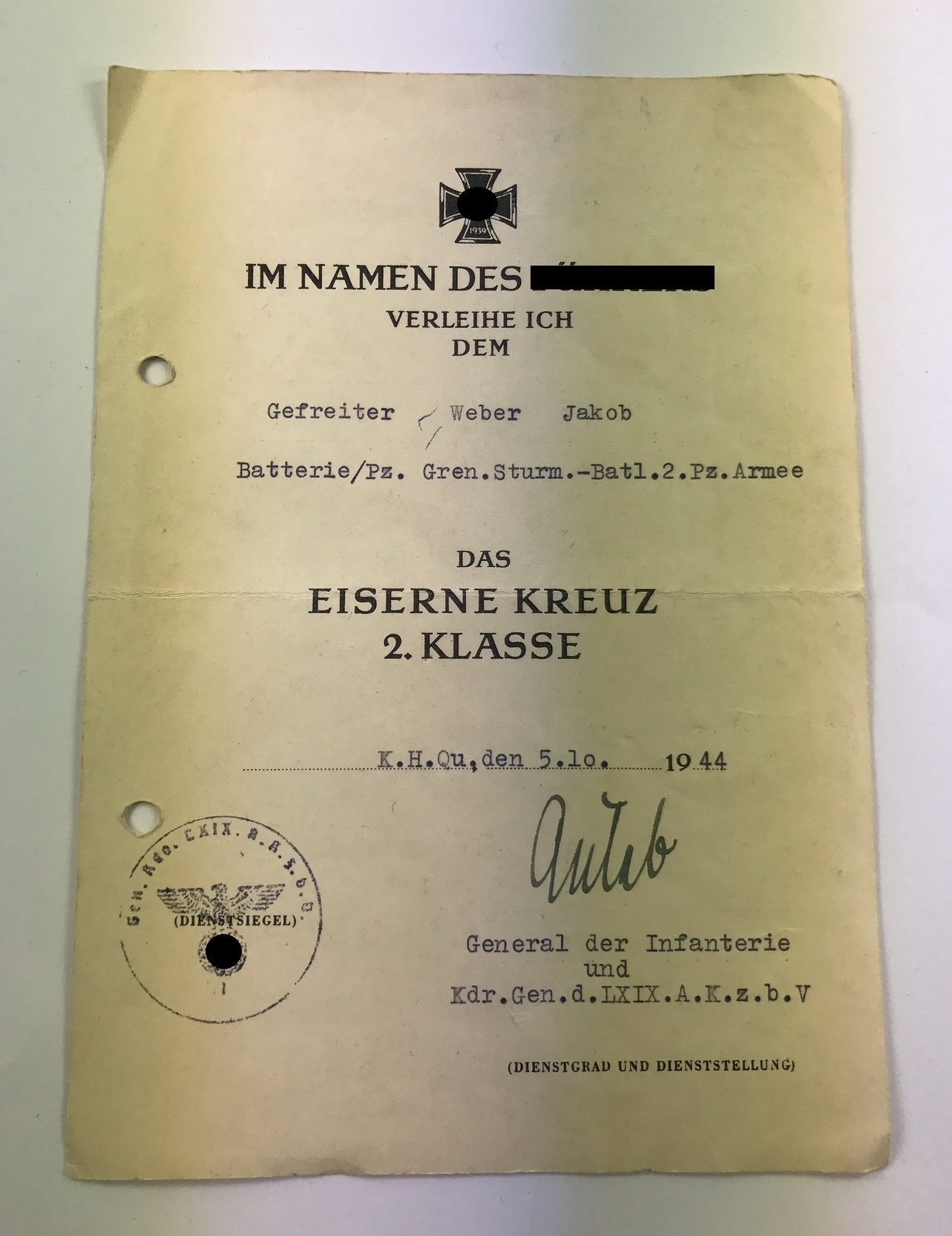 img_1224_bildgr_e_ndern_1_1 Verleihungsurkunde Eisernes Kreuz 2. Klasse 1939, Bandenkampf (!) – Bild 1