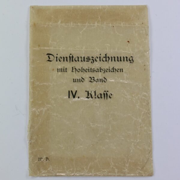 Cellophan Verleihungstüte Wehrmachtsdienstauszeichnung 4. Klasse (4 Jahre)