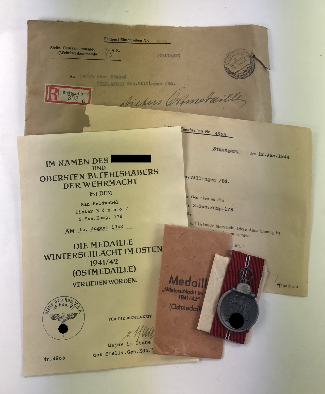 medaille_winterschlacht_im_osten_urkunden_und_papiere_1__1 Group, Eastern Front Medal Feldwebel Dieter Bönhof – Bild 1