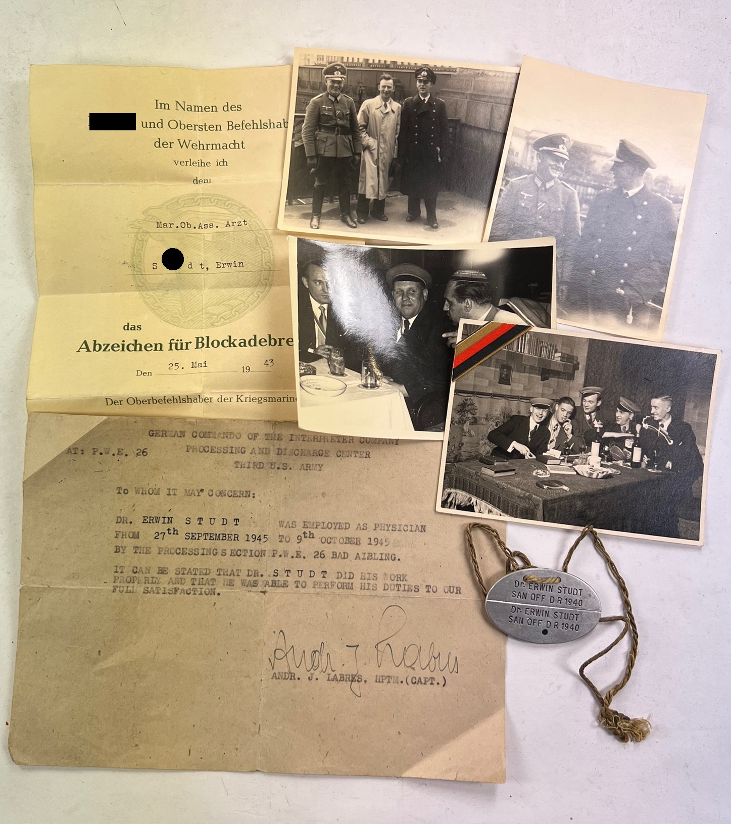 nachlass_blockadebrecher_abzeichen_schiffsarzt_1 Document Group, Blockade Runner, Ship Doctor. – Bild 1