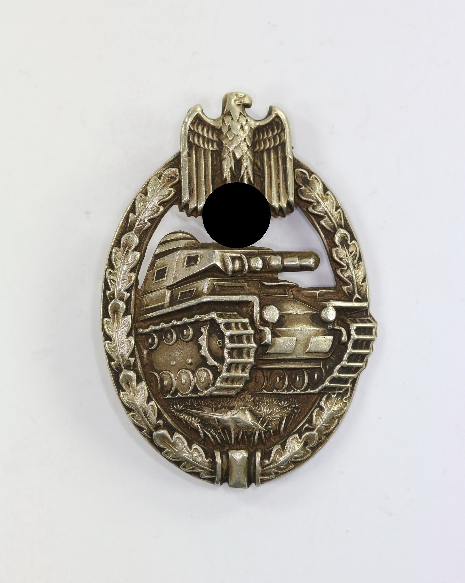original_panzerkampfabzeichen_in_silber_juncker_neusilber_porsche_variante_1__1 Silver Panzer Assault Badge. Type Juncker, Nickel Silver. – Bild 1