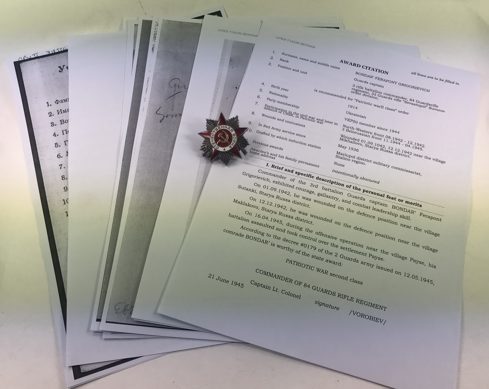 Soviet Union. Order of the Great Patriotic War 2nd Class with Research Material. – Bild 1