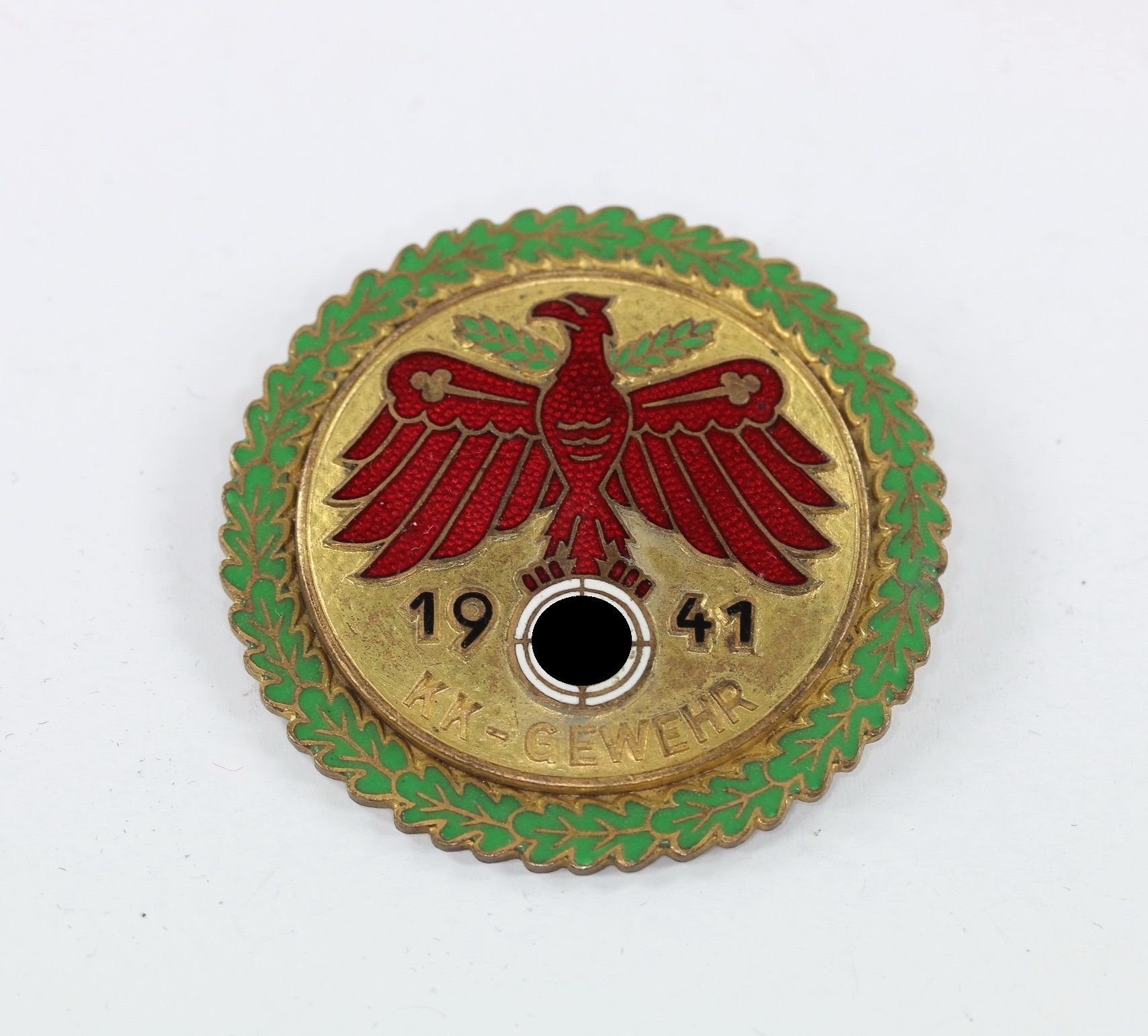 standsch_tzen_tirolvorarlberg_gaumeisterabzeichen_1941_in_gold_mit_eichenlaubkranz_kkgewehr_1__1 Range Shooting Association Tirol-Vorarlberg, Gaumeisterabzeichen 1941 Gold with Oak Leaf Wreath "KK-Gewehr". – Bild 1