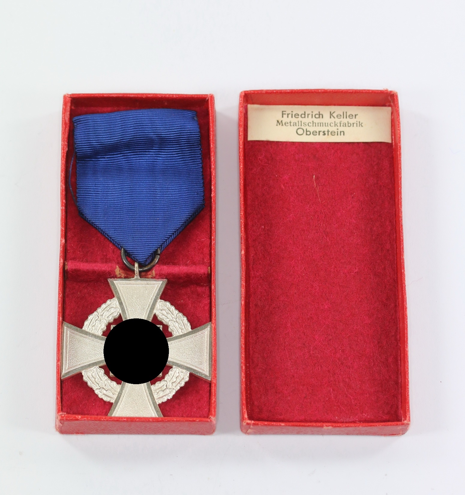 Cased Civil Silver Loyal Service Cross for 25 Years. Maker Friedrich Keller.  – Bild 1