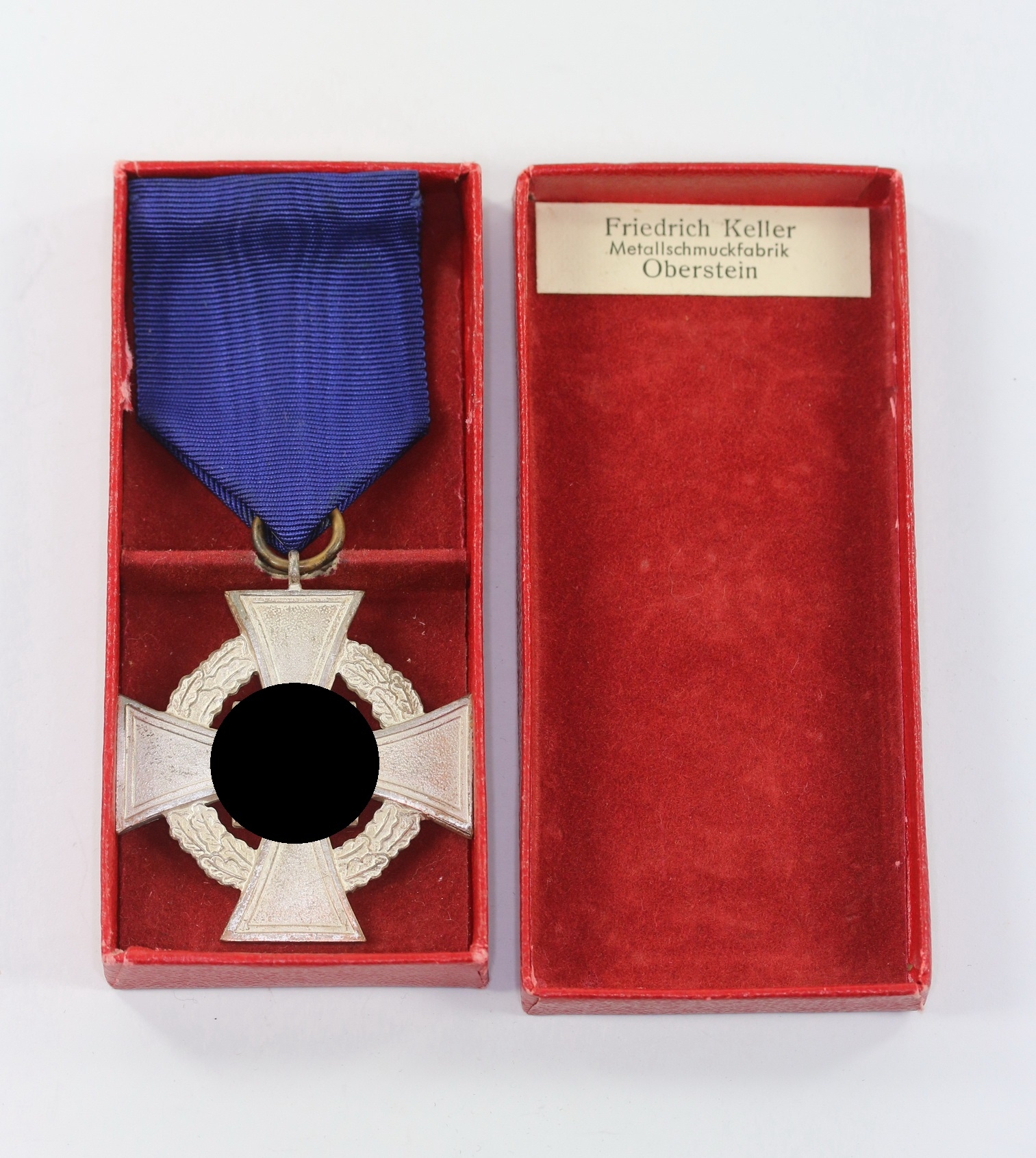 Cased Silver Civil Loyal Service Cross for 25 Years. Maker Friedrich Keller. – Bild 1