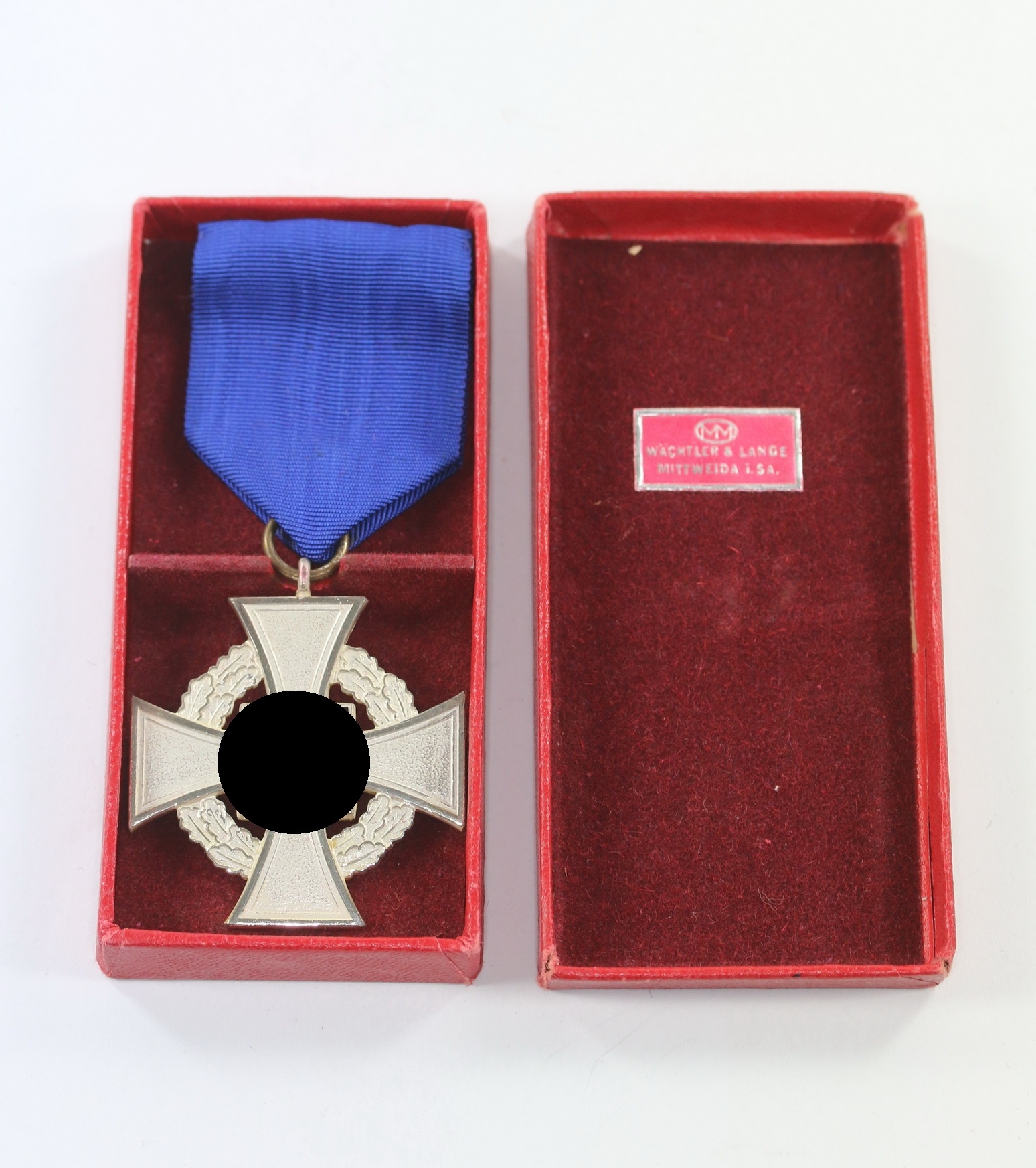 Cased Silver Civil Loyal Service Cross for 25 Years. Wächtet & Lange. – Bild 1