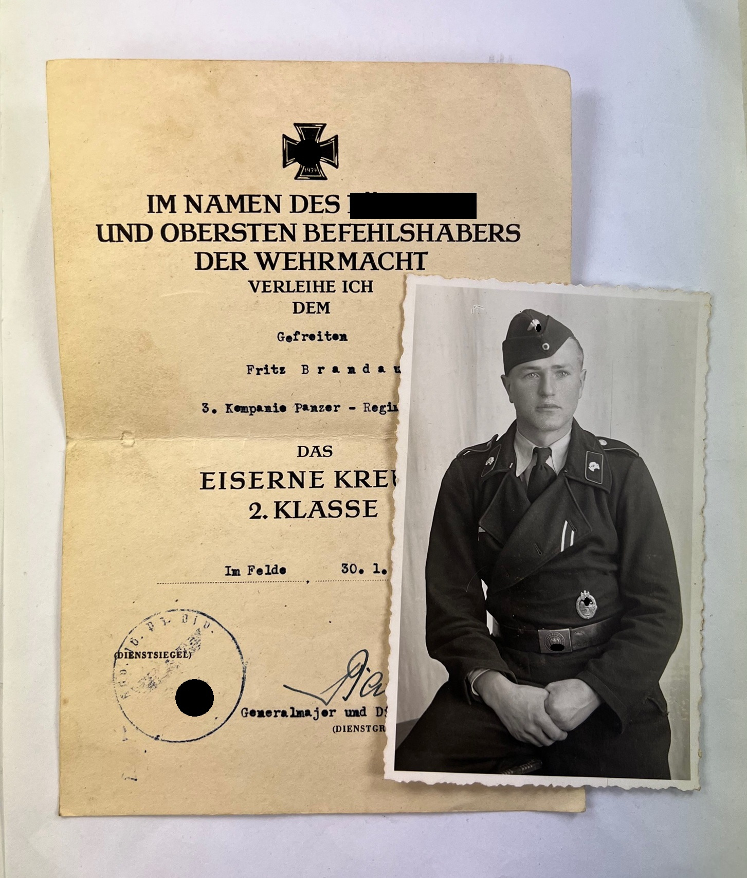 Document for the Iron Cross 2nd Class 1939, Panzerregiment 2, With Photo. – Bild 1