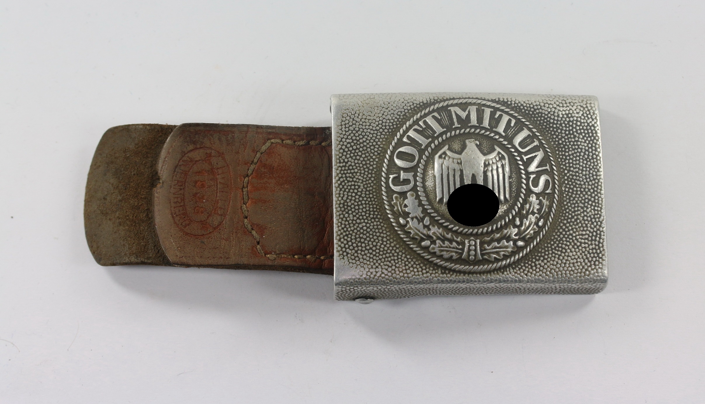 Wehrmacht Heer, Koppelschloss für Mannschaften, Hst. H.A. (H. Arld Nürnberg), Gott Mit Uns – Bild 1