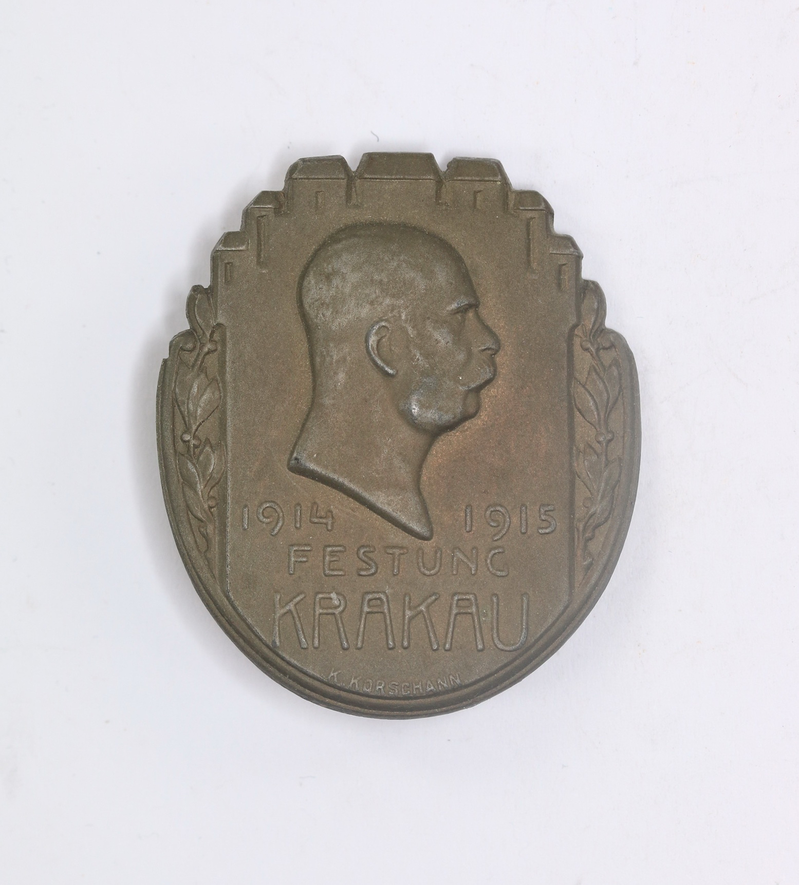 Österreich (K.u.K.) Kappenabzeichen Festung Krakau 1914 1915 - K. Korschann – Bild 1