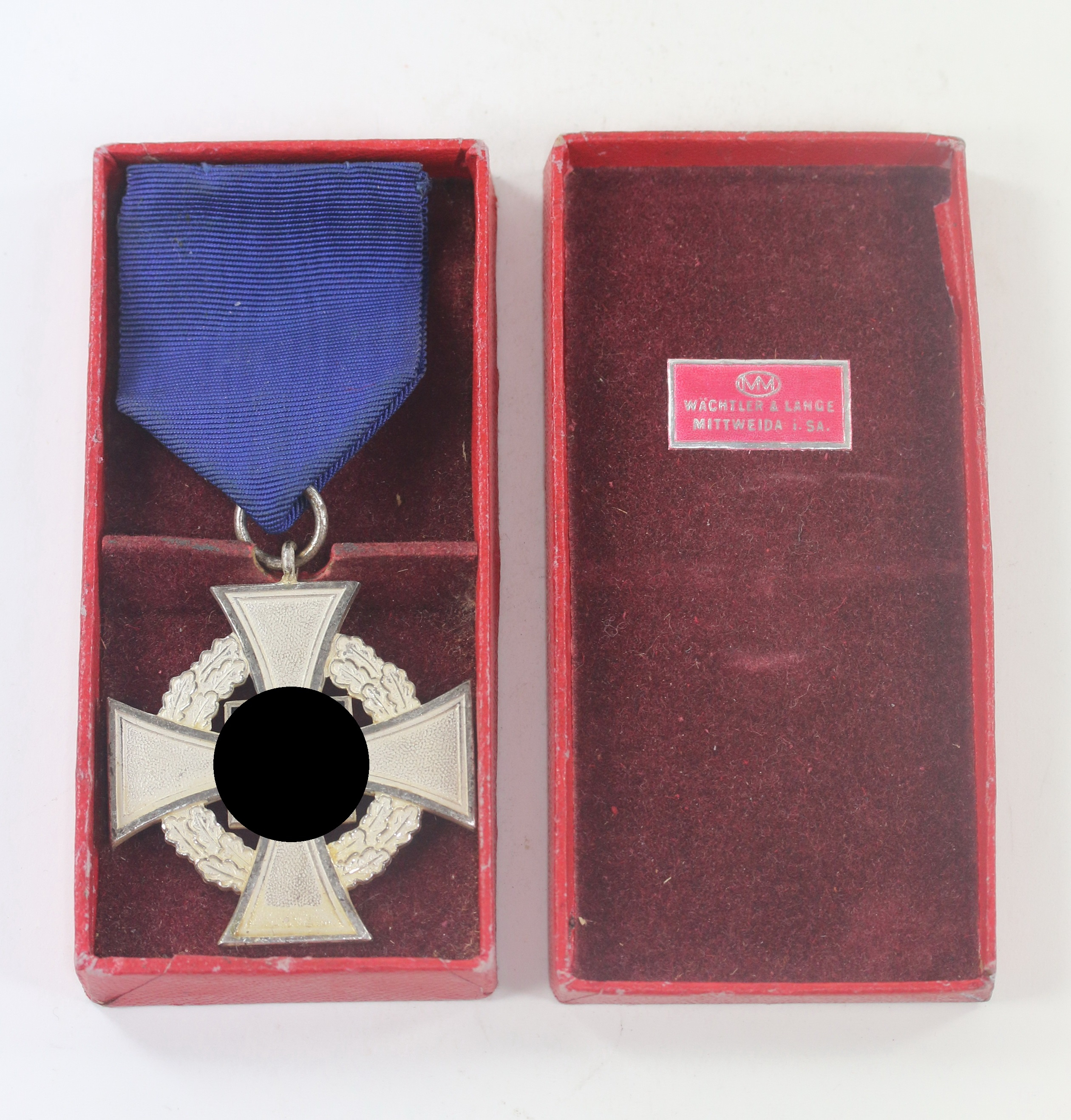 _treudienstehrenzeichen_in_silber_25_jahre_im_etui_w_chtler_lange_miiweide_i Cased Silver Civil Loyal Service Cross for 25 Years, Wächtler & Lange Miiweide i. SA. – Bild 1