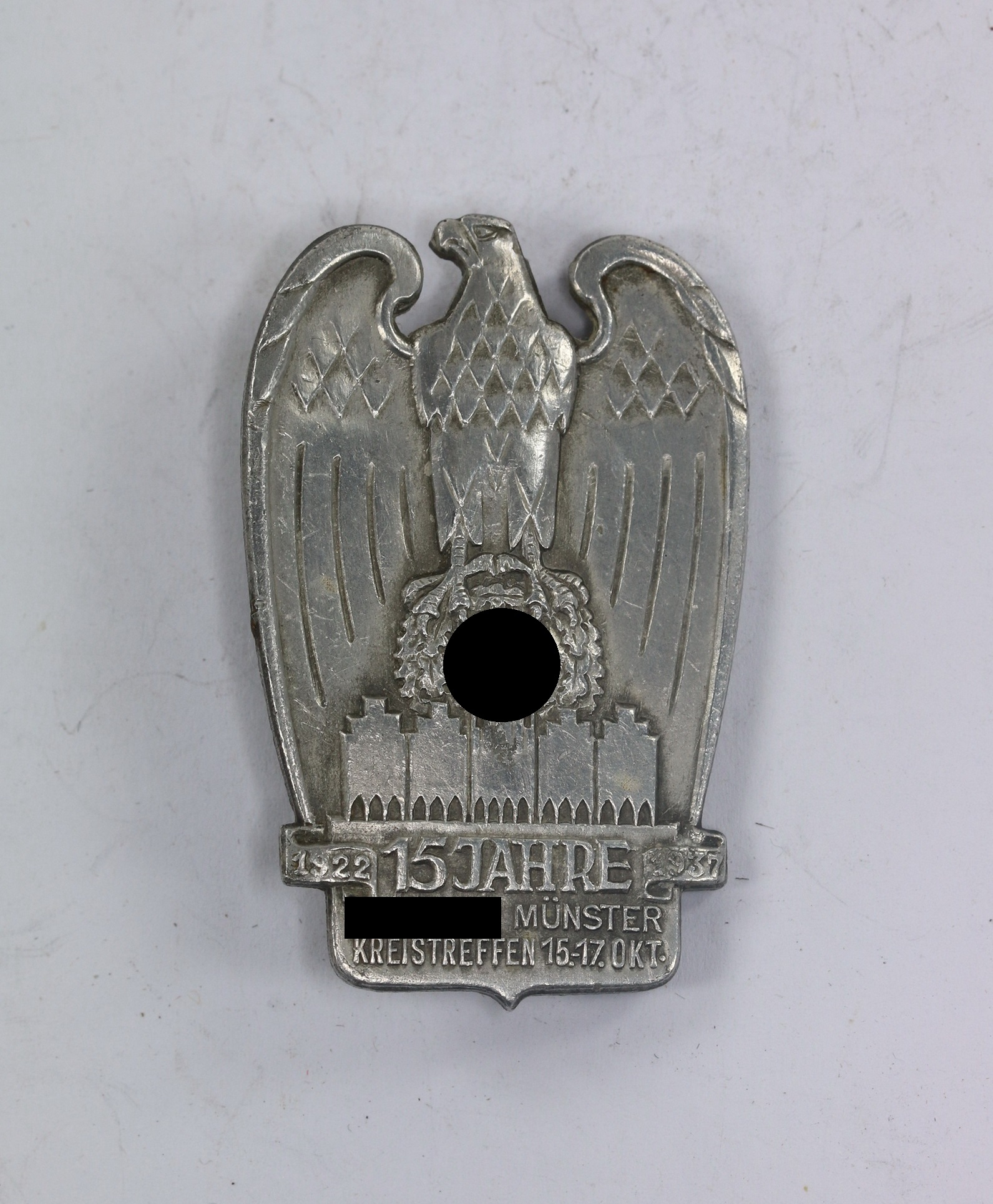 Day Badge, 15 Jahre 1922 1937 NSDAP Münster Kreistreffen 15.-17. Okt. Maker Kierspe - B. – Bild 1