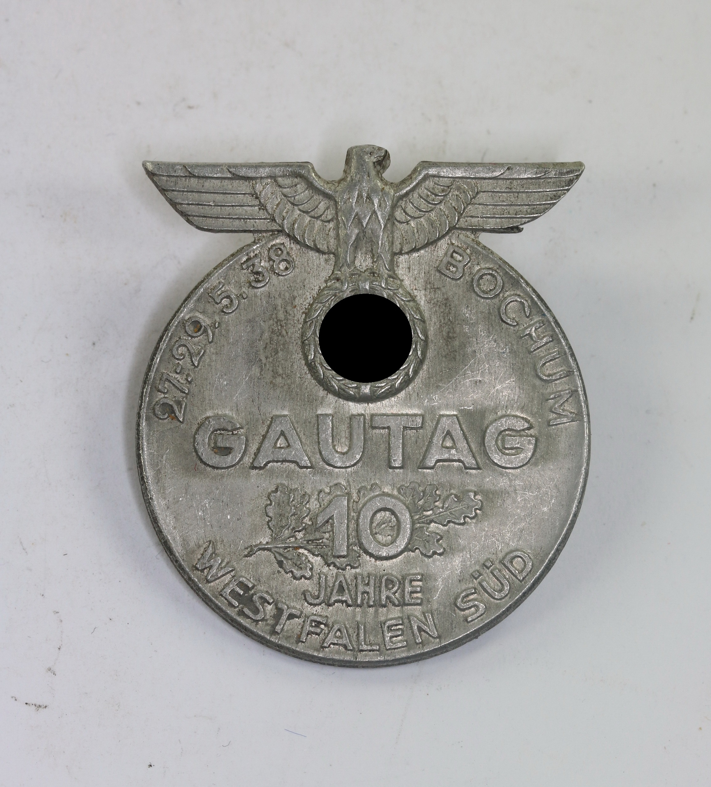Day Badge, 27.-29.5.38 Bochum Gautag 10 Jahre Westfalen Süd,. Maker Pleuger & Voss Lüdenscheid – Bild 1