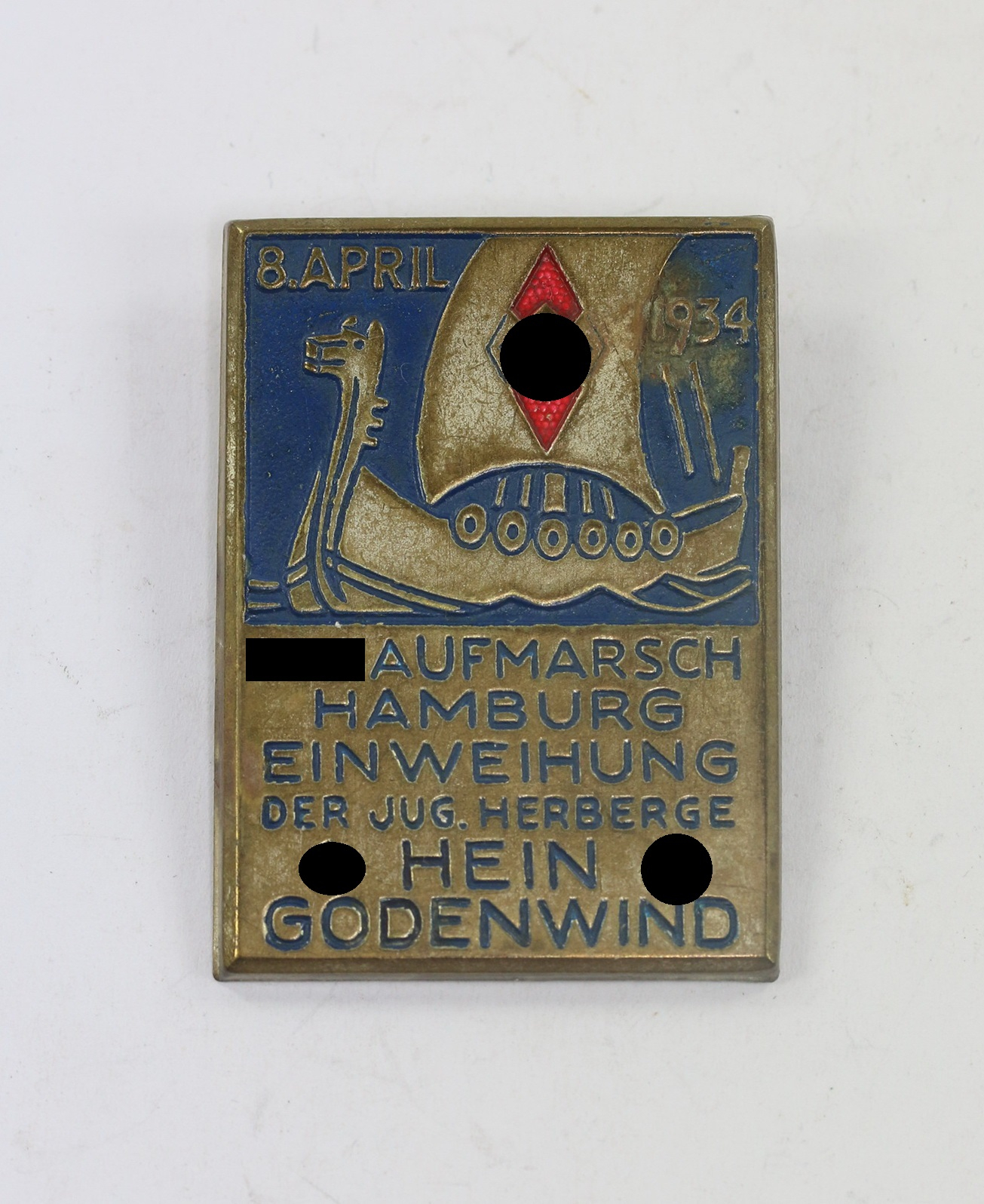 Abzeichen, 8. April 1934 H.J. Aufmarsch Hamburg Einweihung der Jug. Herberge Hein Godenwind – Bild 1