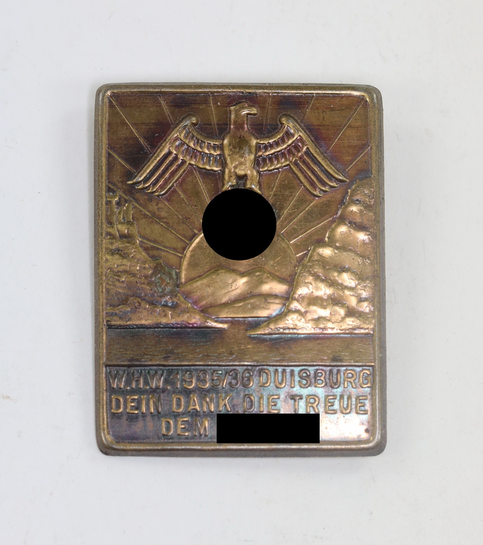 abzeichen_w Winter Charity Badge, W.H.W. 1935/36 Duisburg Dein Dank die Treue dem Führer – Bild 1