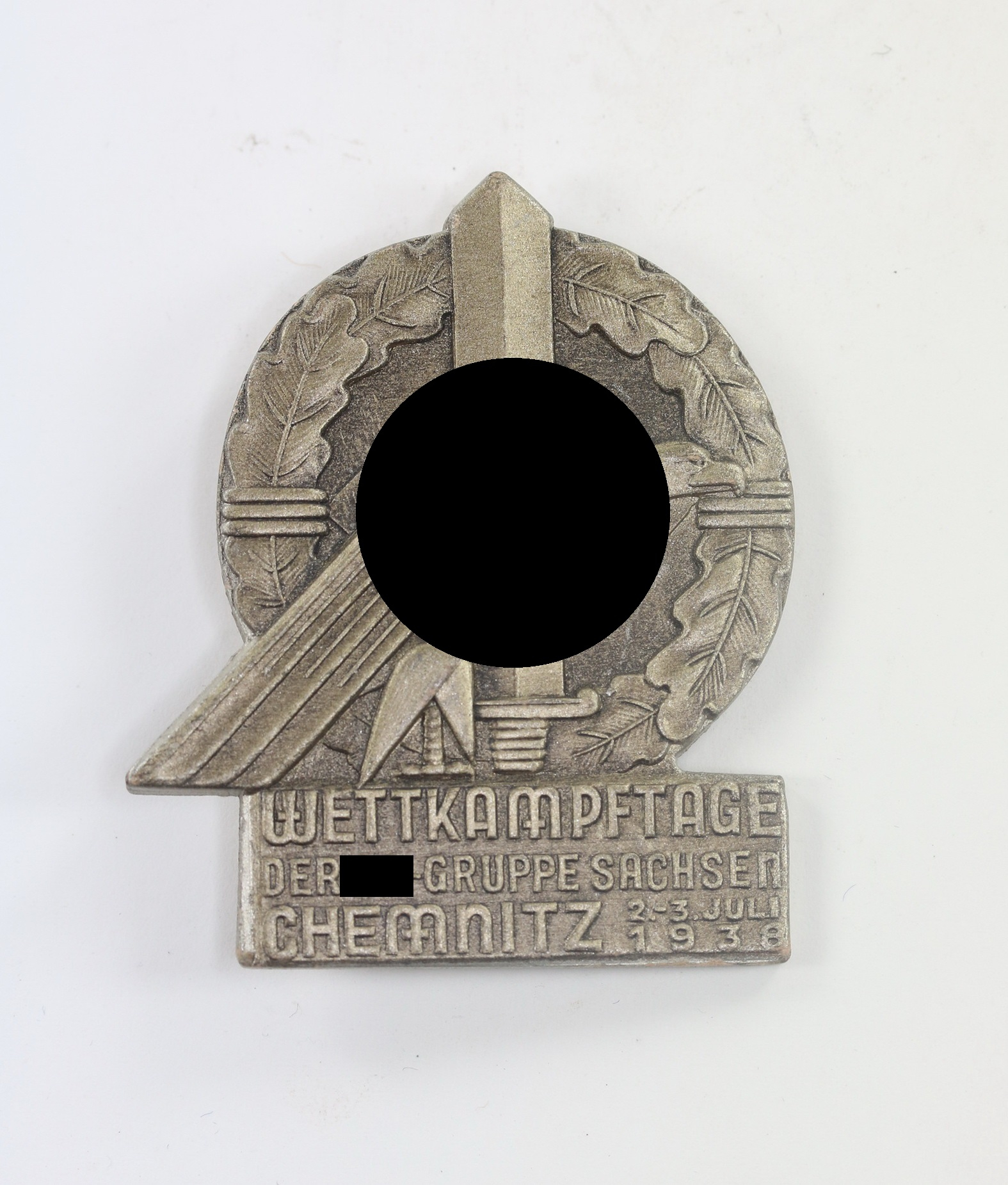 Abzeichen, Wettkampftage der SA-Gruppe Sachsen Chemnitz 2.-3. Juli 1938, Hst. E.O. Friedrich Leipzig (Esoplast) – Bild 1