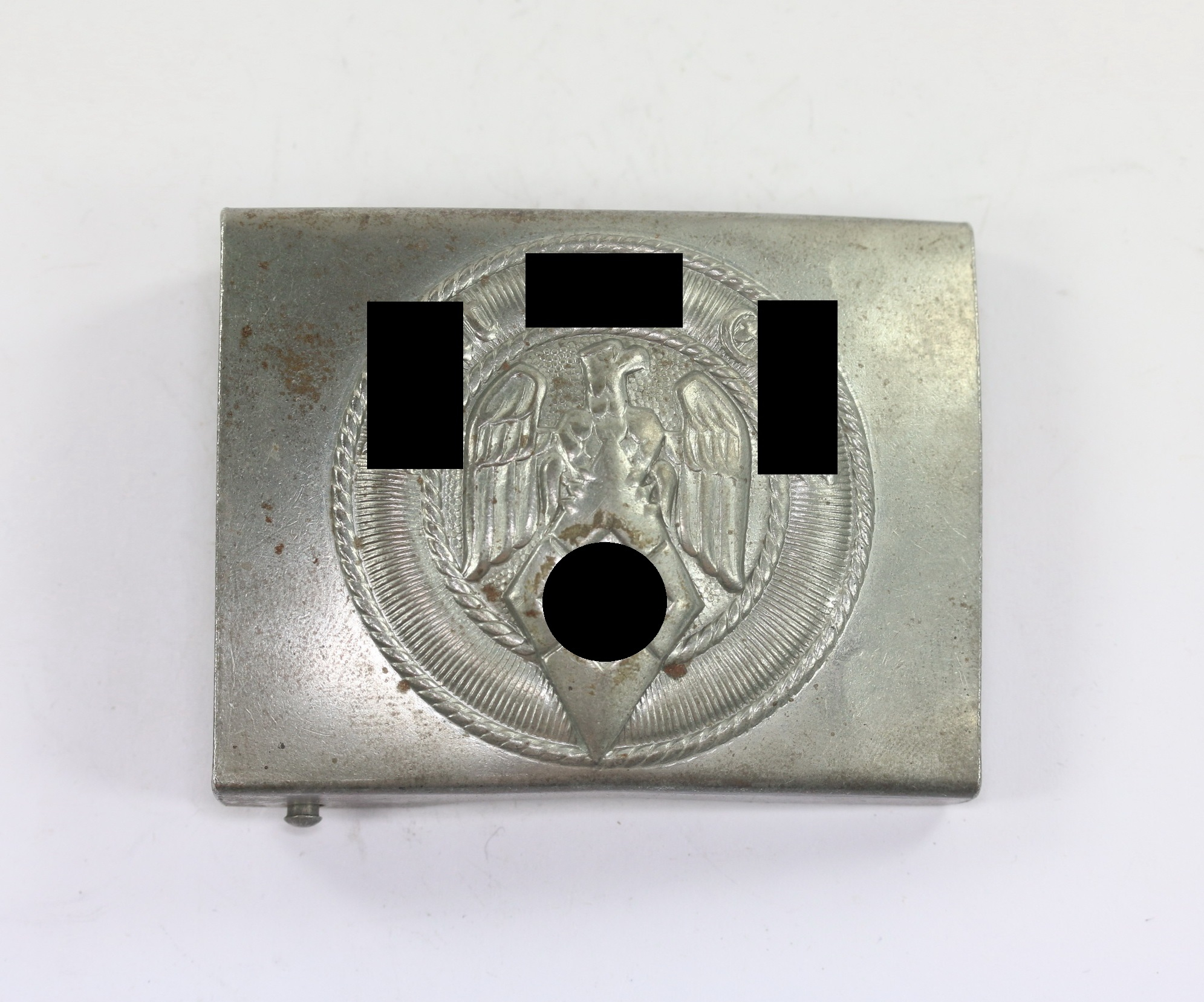 hitlerjugend_hj_koppelschloss_mit_etikette_rzm_m4_38_1__1 Hitler Youth (HJ), Belt Buckle with RZM Tag, RZM / M4 / 38 – Bild 1