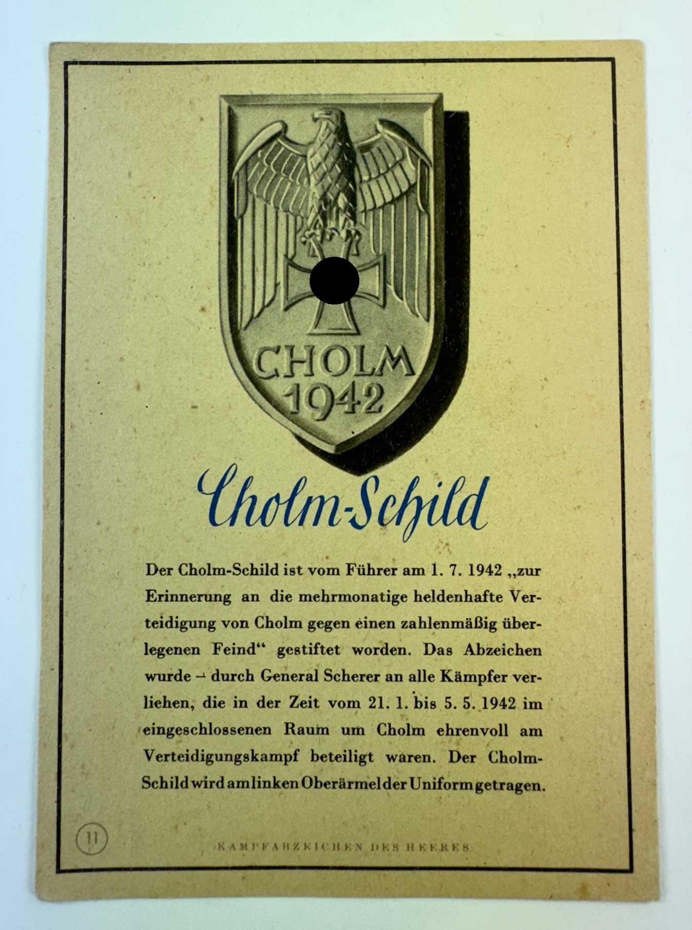 original_propagandapostkarte_cholmschild_kampfabzeichen_des_heeres_nr Propaganda Postcard, Cholm Shield, Kampfabzeichen des Heeres Nr. 11 – Bild 1