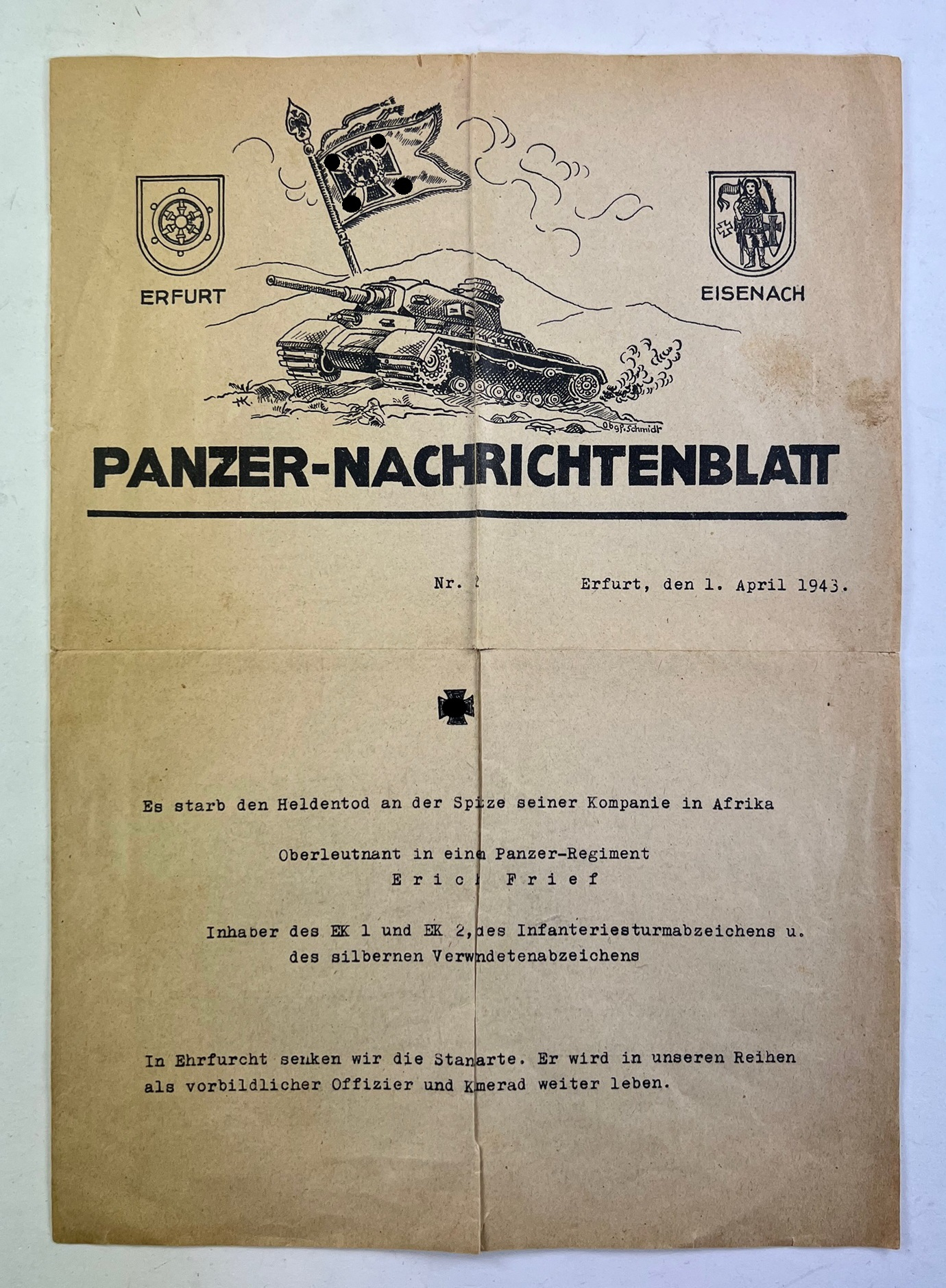 Panzer Regiment 1 (Erfurt), Panzer-Nachrichtenblatt 1. April 1943 Nr.2 – Bild 1
