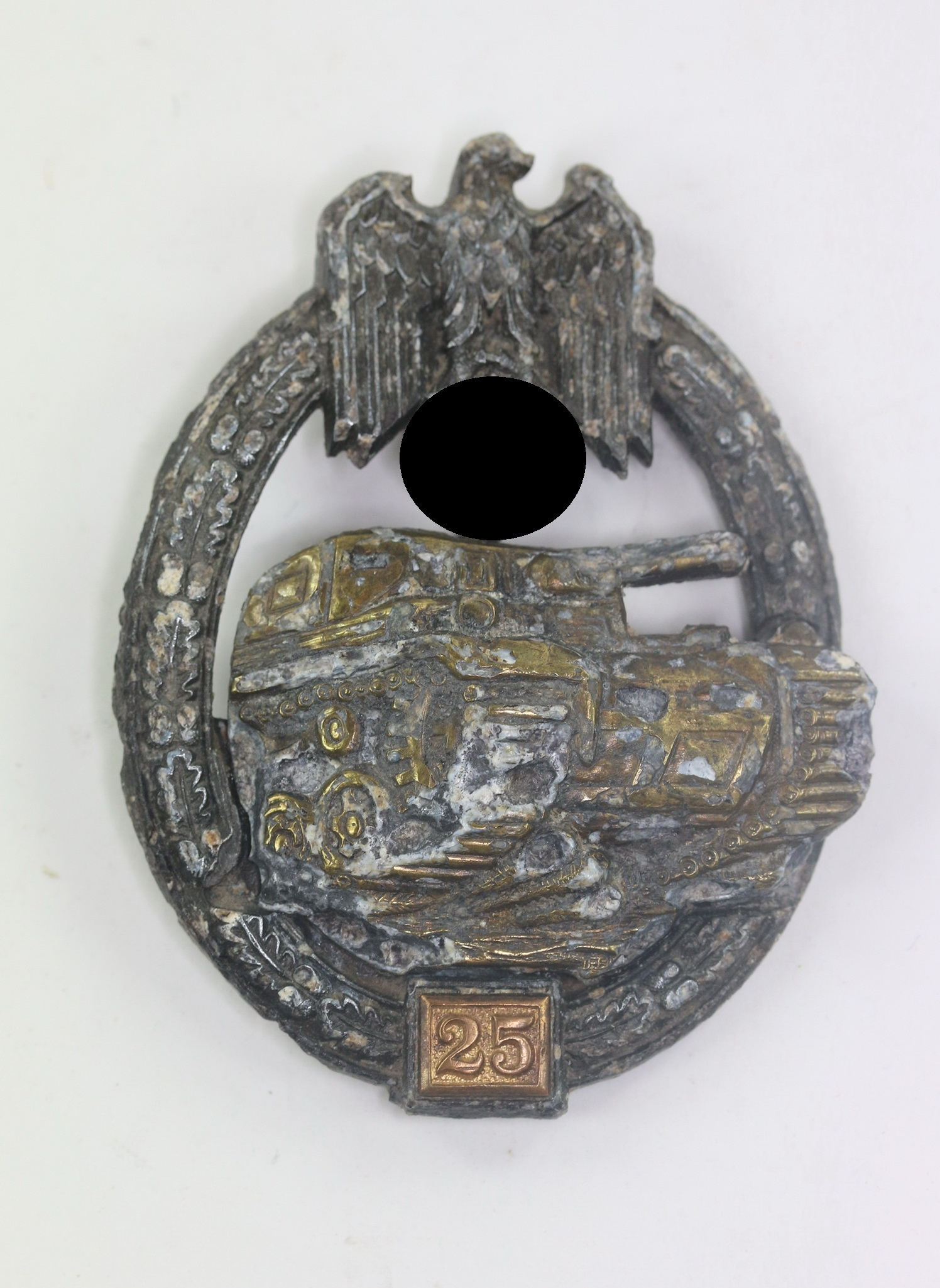 Silver Panzer Assault Badge with Number Box. Maker G.B. (Gustav Brehmer, Markneukirchen), Ground Find. – Bild 1