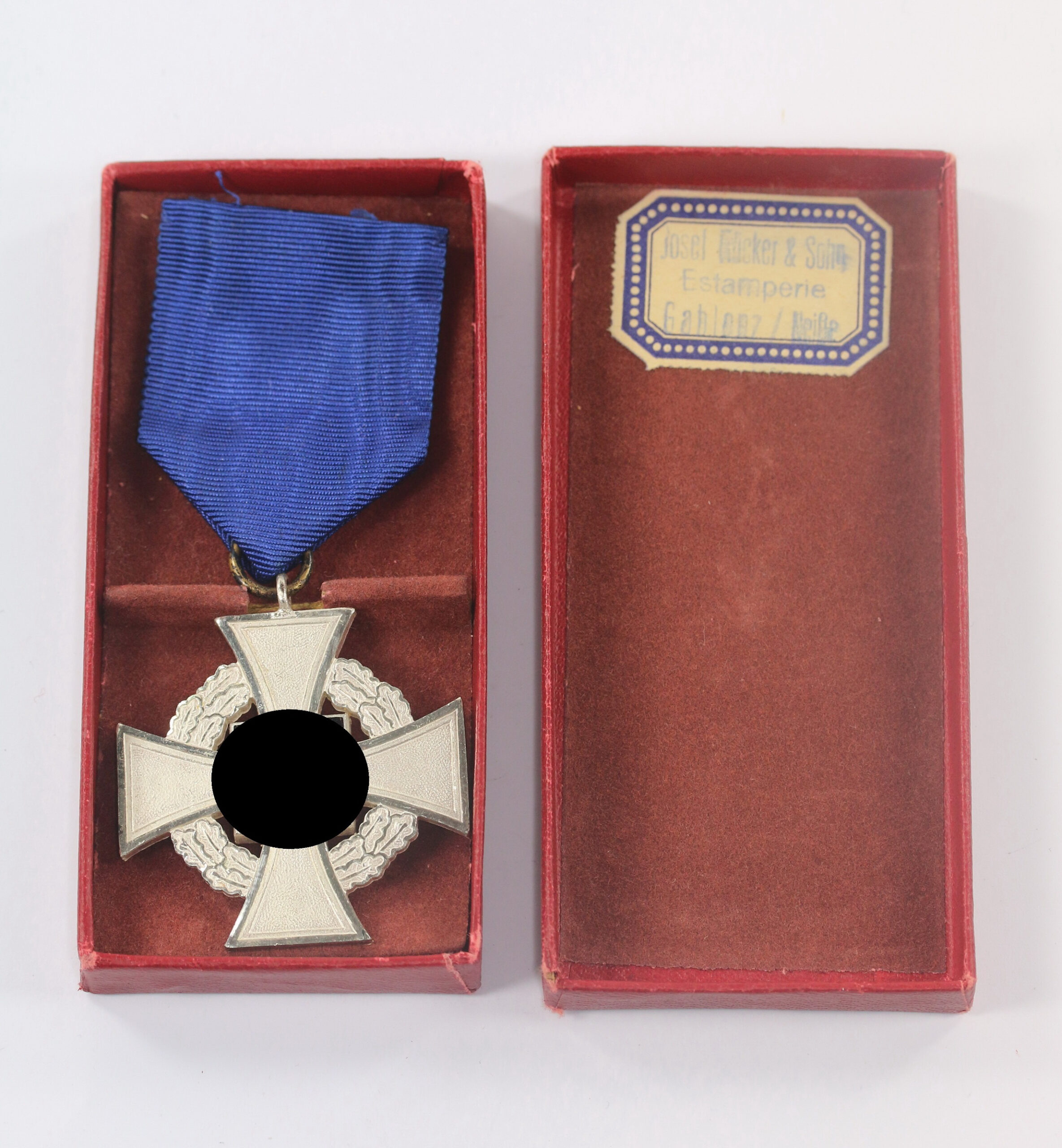 Treudienstehrenzeichen in Silber (25 Jahre), im Etui Josef Rücker & Sohn Estamperie Gablonz / Neiße – Bild 1