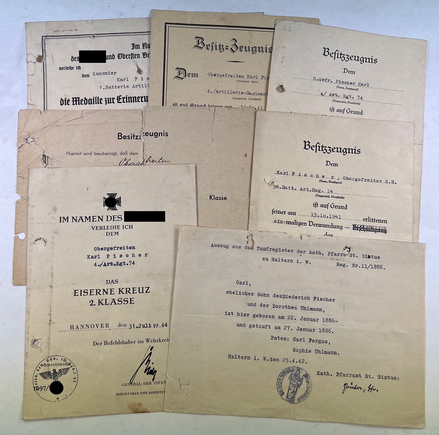 urkunden_gruppe_artillerie_regiment_74_1__1 document Group, Artillerie Regiment 74 – Bild 1