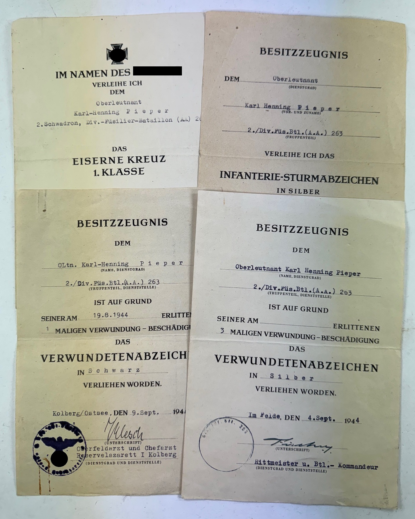 urkundengruppe_aufkl_rungs_abteilung_aa_divisionsf_sillierbataillon_263_1__1 Document Group, Aufklärungs Abteilung (AA) Divisions-Füsillier-Bataillon 263 – Bild 1