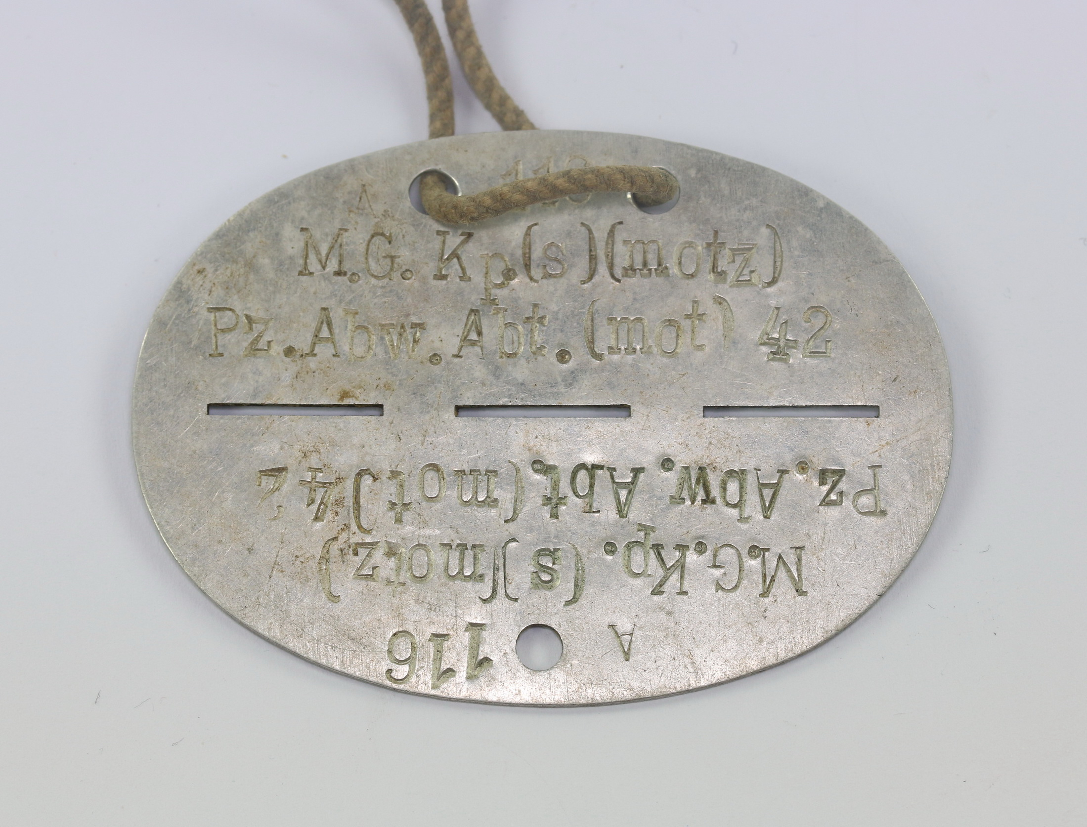 Army Identity Disc, M.G. Kompanie Panzerabwehr Abteilung 42 – Bild 1