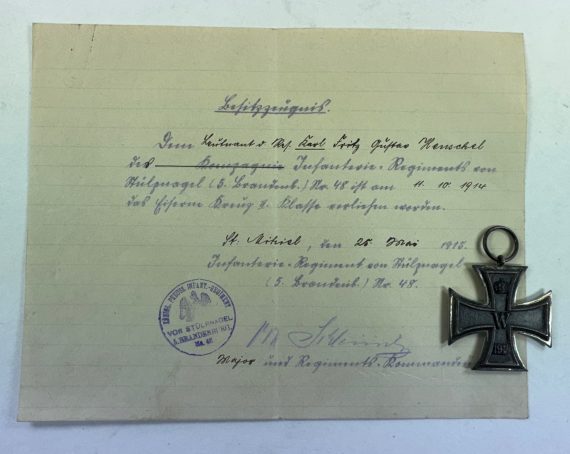 Eisernes Kreuz 2. Klasse 1914, Hst. K.O. + Urkunde (1)