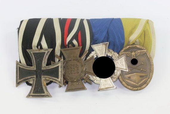 Ordensschnalle 4X, EK-2 1914, EFK, TDE 25, Schutzwall Medaille (1)