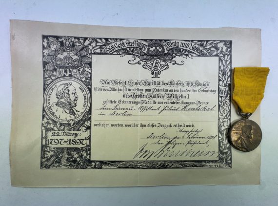 Preußen, Centenarmedaille + Urkunde (1)