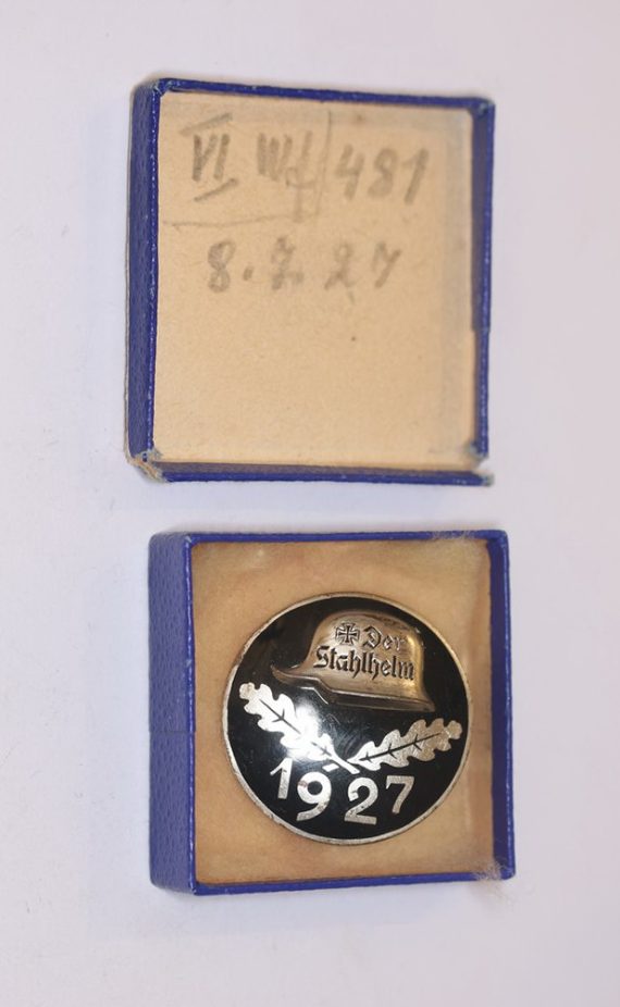 Stahlhelmbund, Eintrittsabzeichen 1927, Hst. STH (Stahlhof Magdeburg), in Verleihungsschachtel (2)