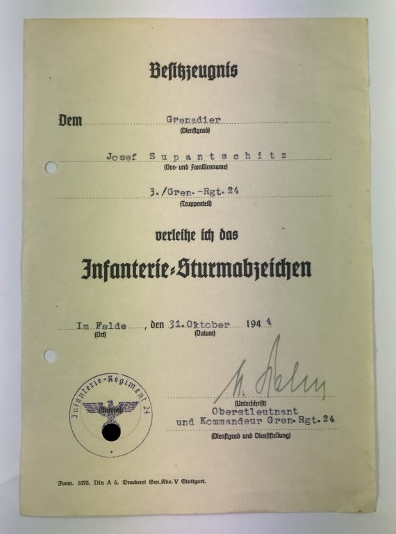 besitzzeugnis_infanterie_sturmabzeichen_1