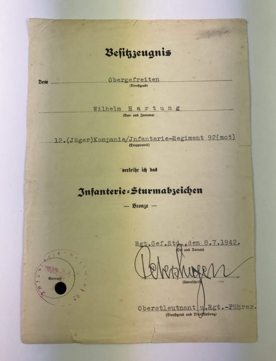 besitzzeugnis_infanterie_sturmabzeichen_bronze_1