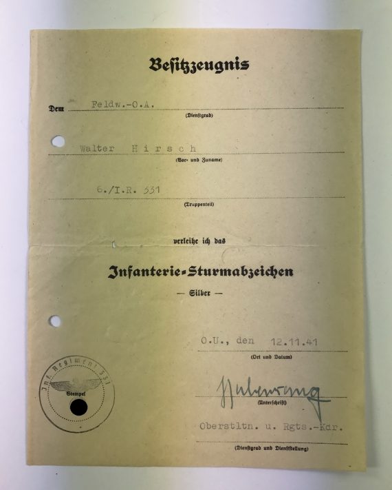 besitzzeugnis_infanterie_sturmabzeichen_silber_1