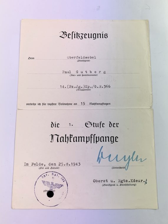 besitzzeugnis_nahkampfspange_in_bronze_1