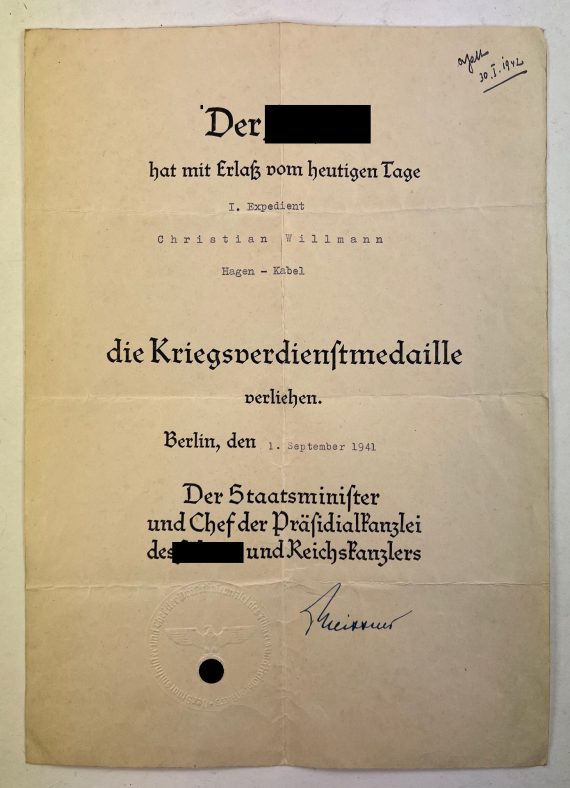 urkunde_kriegsverdienstmedaille_1