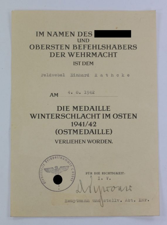 urkunde_ostmedaille_feldpostnummer_1