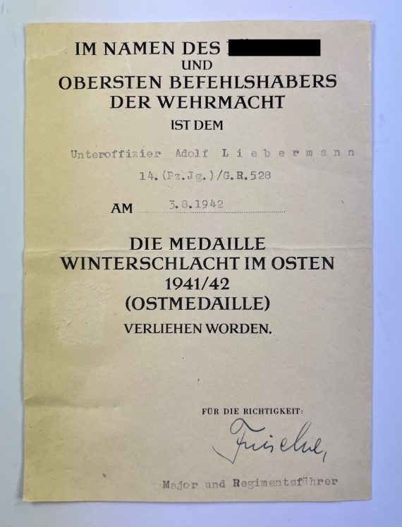 urkunde_ostmedaille_grenadier_regiment_528_1